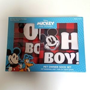 NWT Disney Mickey and Friends Pet Owner Socks Pet Bandana Set